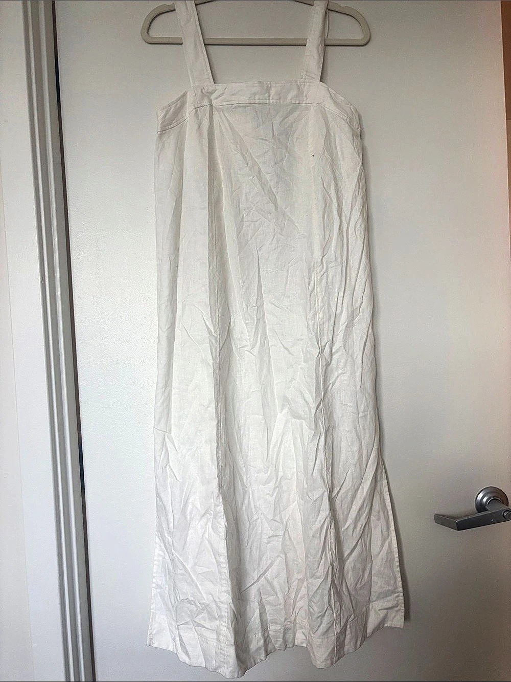 NWT Madewelll Linen White Maxi Overall Dress Size Small